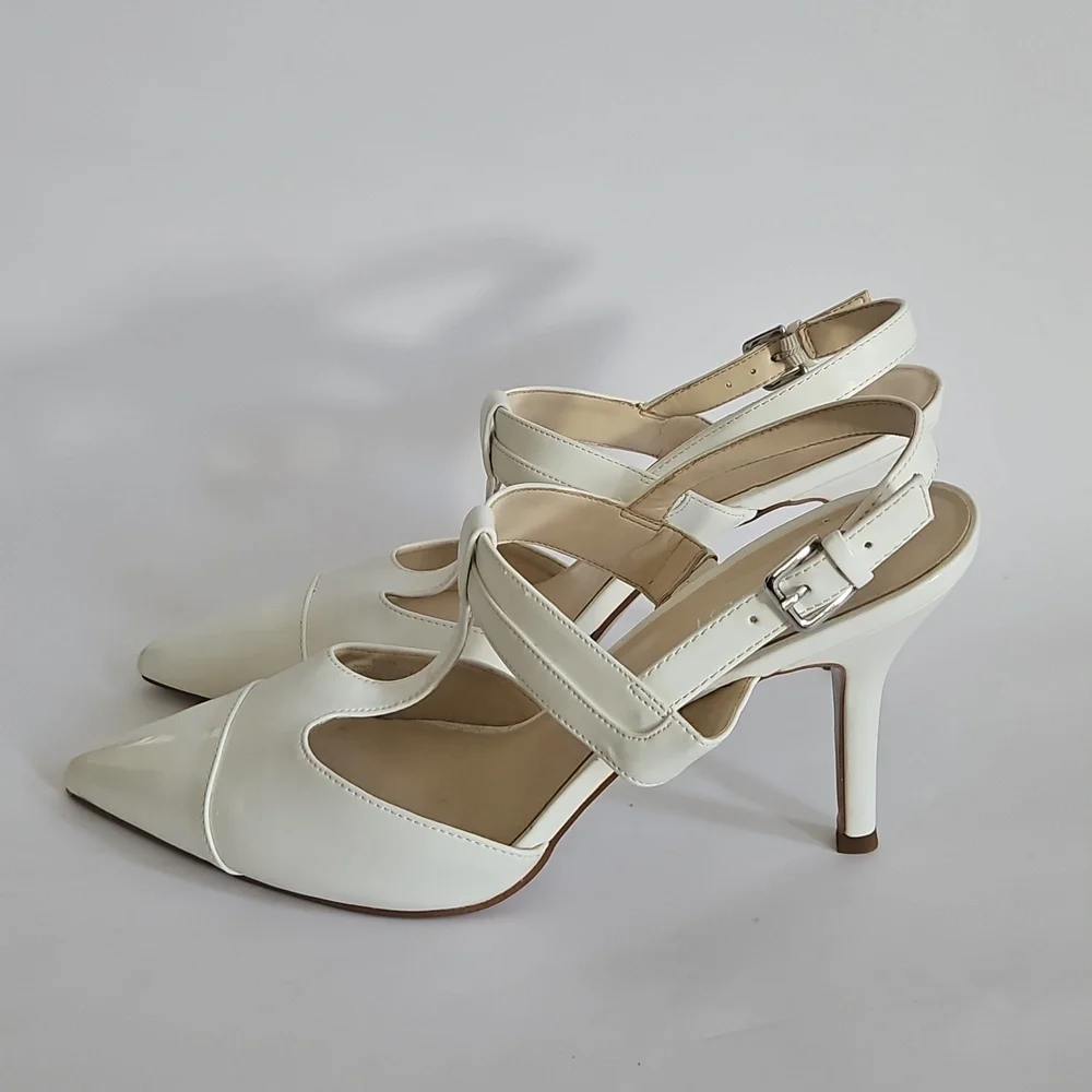NEW Nine West Renice T Strap Slingback White Pump Size 9.5 - Picture 3 of 10